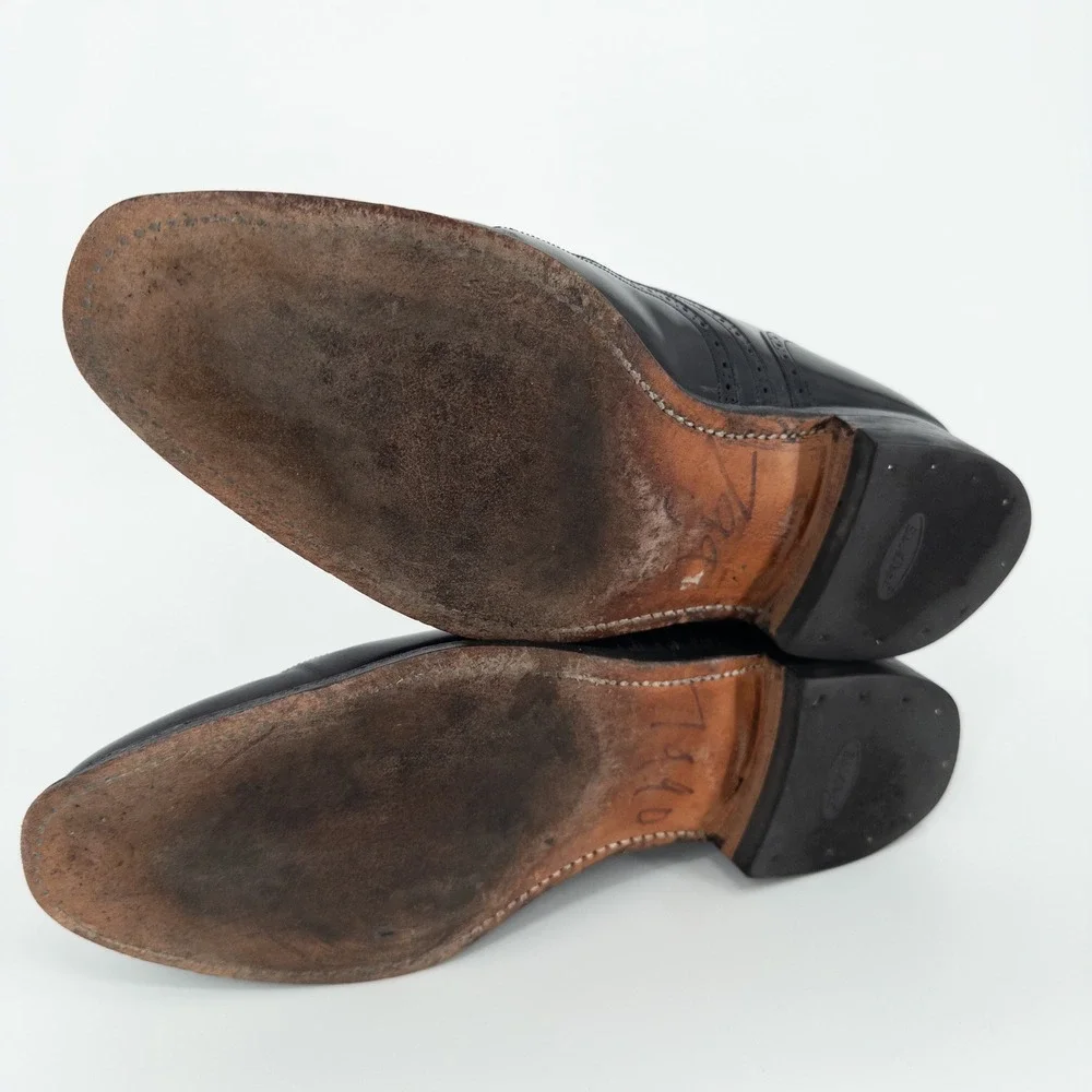 Johnston & Murphy Black Leather‎ Wingtip Oxford Dress Shoes Mens 9.5 USA Made